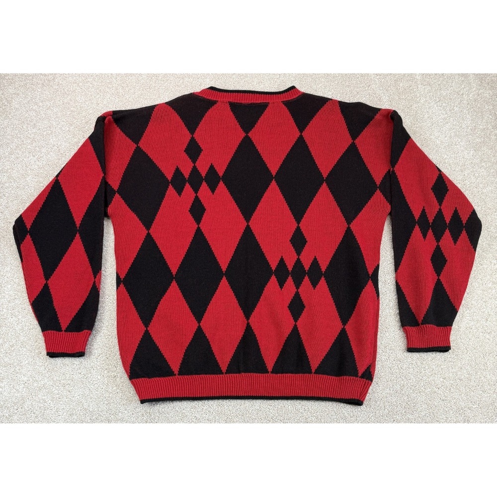 Vintage Sakura Sport MEDIUM Red Black Argyle Diamond Knit Pullover Sweater USA - Picture 4 of 6